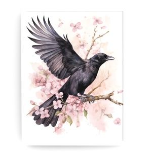 Watercolor Floral Crow Raven Wall Art Illustration Print Poster Card Unframed